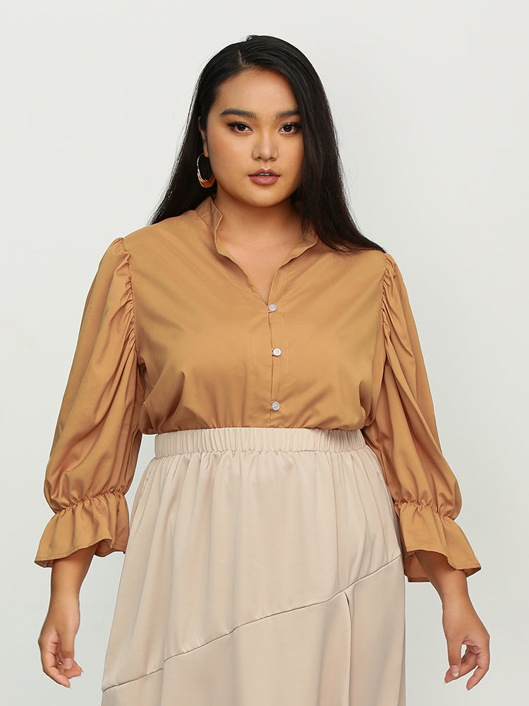 Puff Sleeve Irregular Hem Blouse