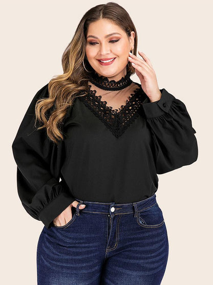 Lace Patchwork Solid Color Tops