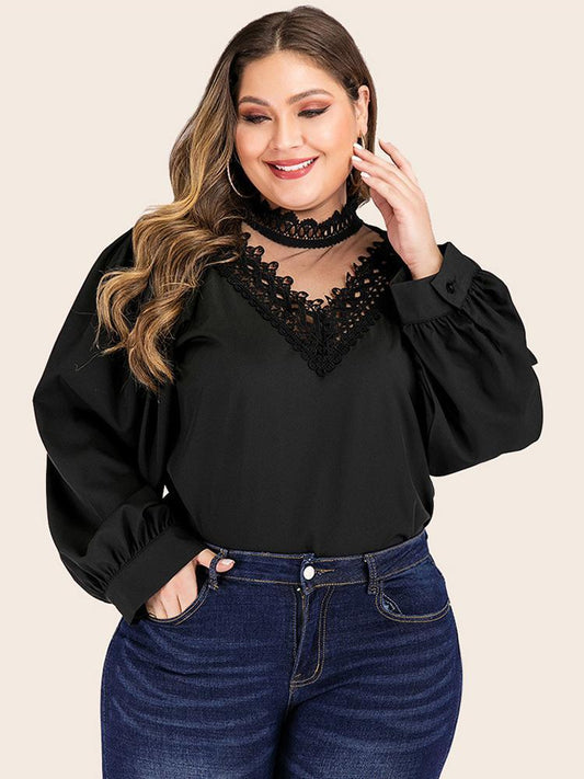 Lace Patchwork Solid Color Tops