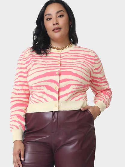 Tiger Grain Button Patchwork Sweater