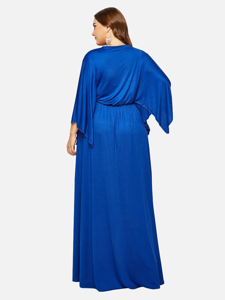 Solid Color Bat Sleeve Maxi Dress