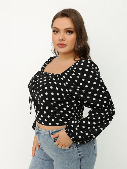 Puff Sleeve Polka Dot Crop Blouse