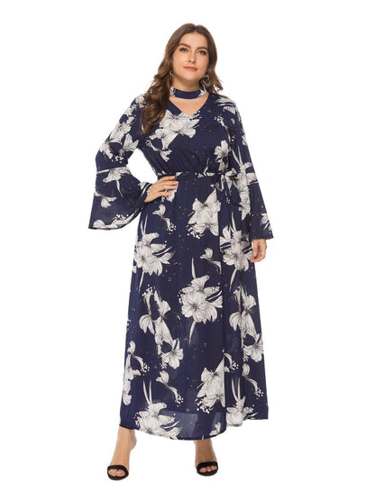 Floral Printed Hollow Out Flared Sleeve Maxi Dress