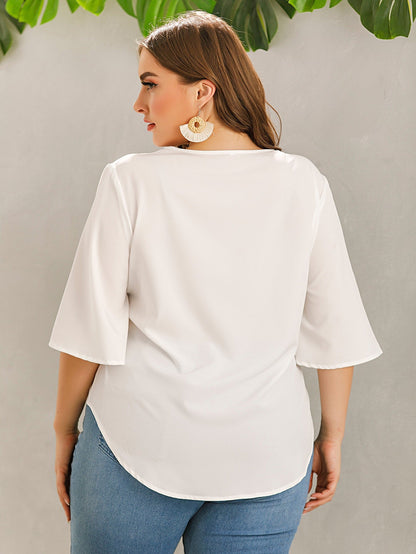 Solid Button Through Tie Front Blouse