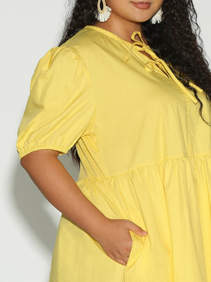 Puff Sleeve Cross Knots Dress