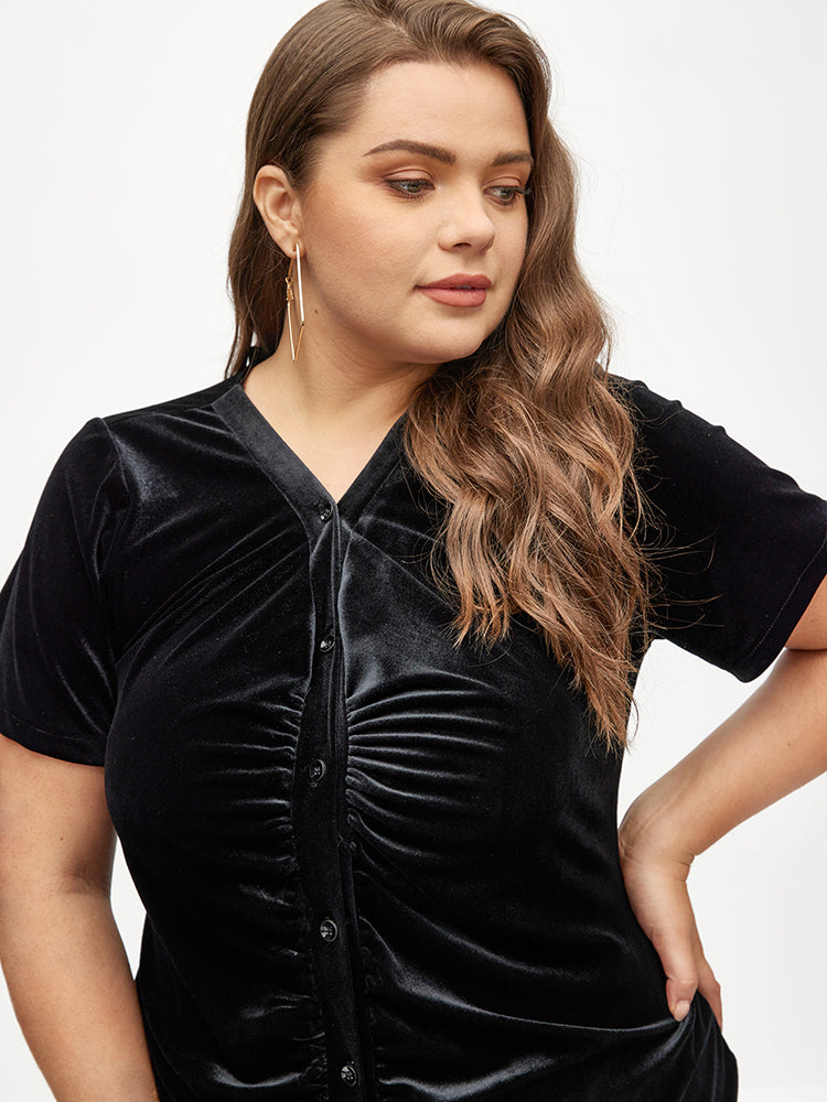 Pleated Snap Button Bodycon Dress