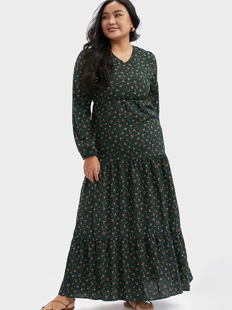 Floral V-Neck Ruffle Maxi Dress