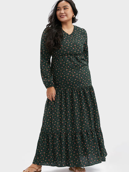 Floral V-Neck Ruffle Maxi Dress