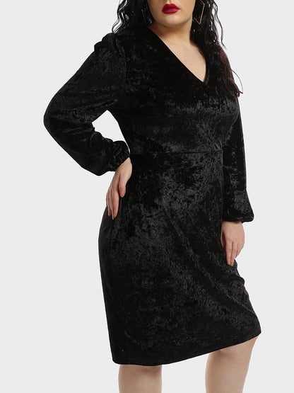 Solid Color V-neck Bodycon Dress