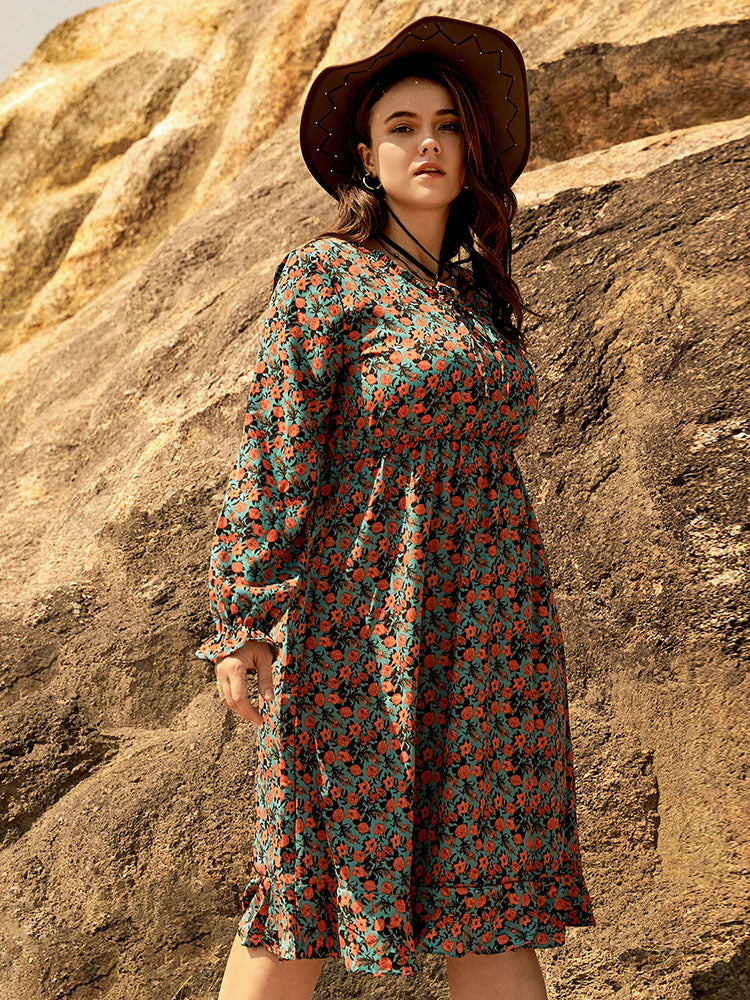 Ditsy Floral Ruffle Tie Front Dress