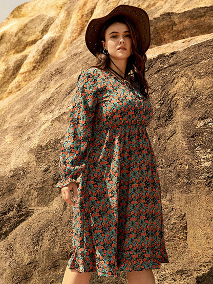 Ditsy Floral Ruffle Tie Front Dress