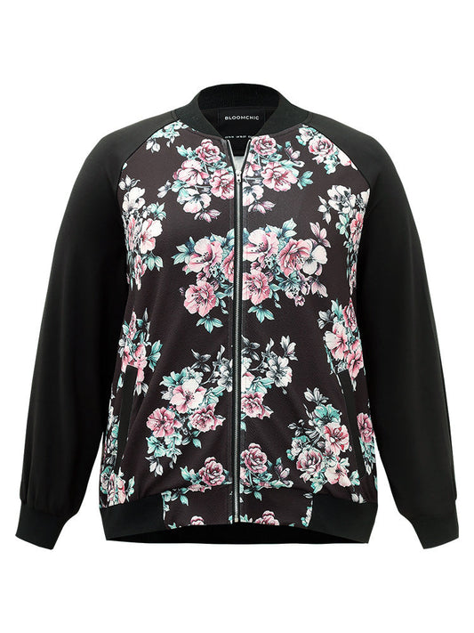 Floral Patchwork Zipper Pocket Jacket