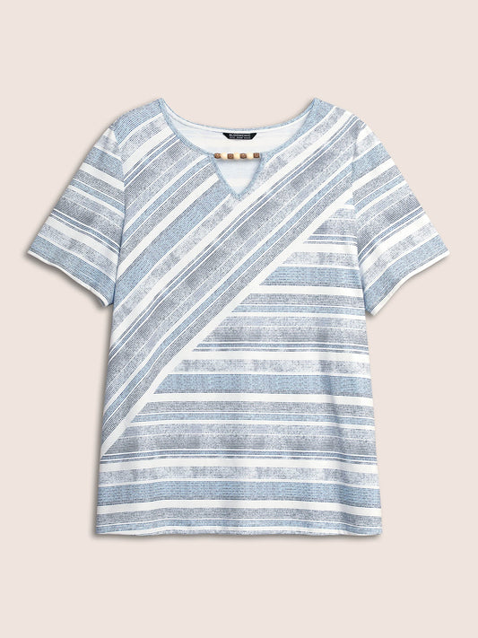 Striped Bead Chain Cut Out T-shirt