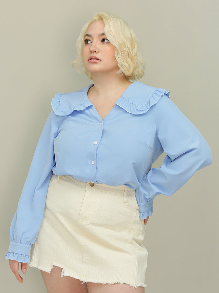 Peter Pan Collar Ruffled Blouse