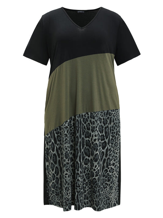 Supersoft Essentials Leopard Patchwork Contrast Pocket Split Hem Dress