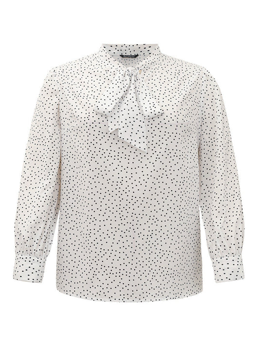 Polka Dot Bowknot Knot Lantern Sleeve Gathered Woven Top