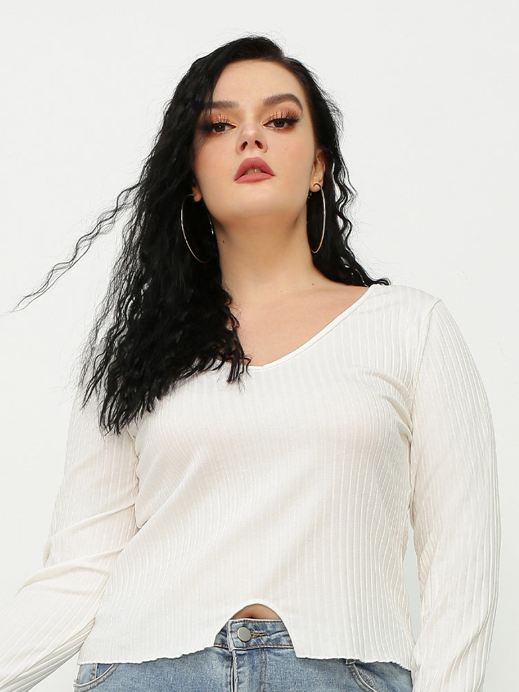 Solid Round Neck Long Sleeve Top