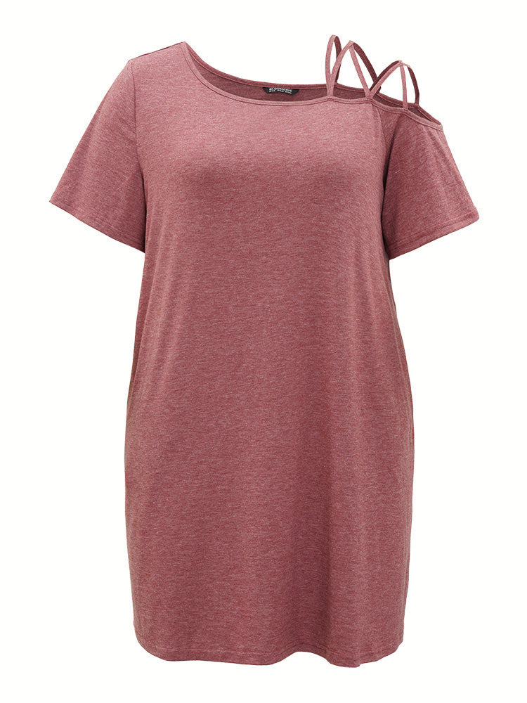 Plain One-shoulder Crisscross Pocket Sleep Dress