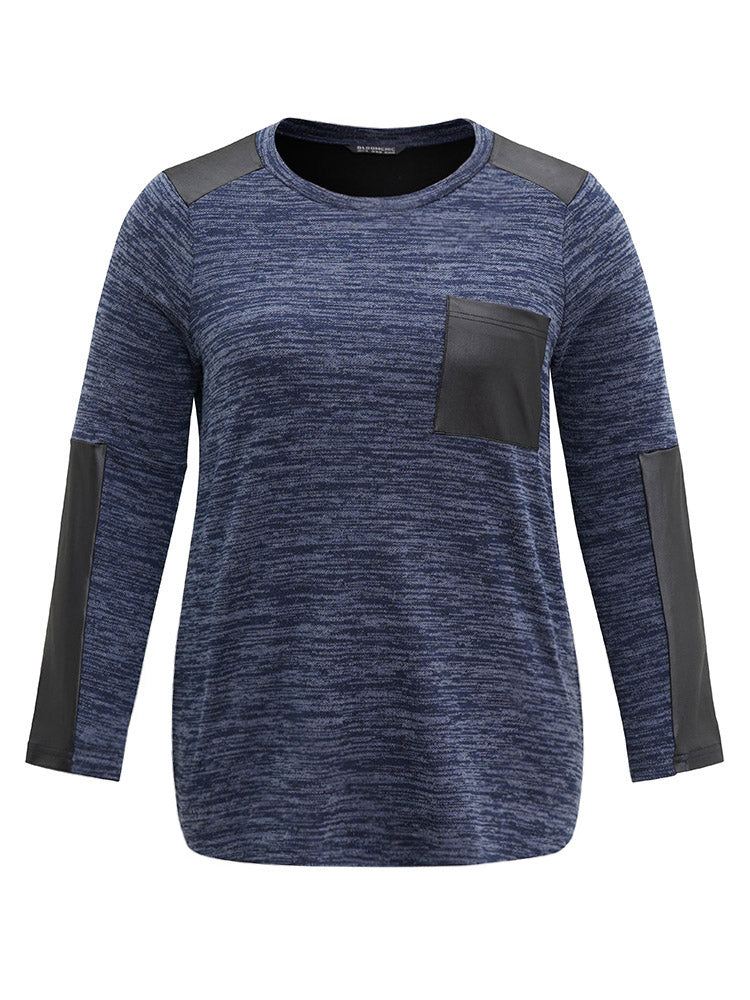 Patchwork Heather Contrast Patched Pocket T-shirt