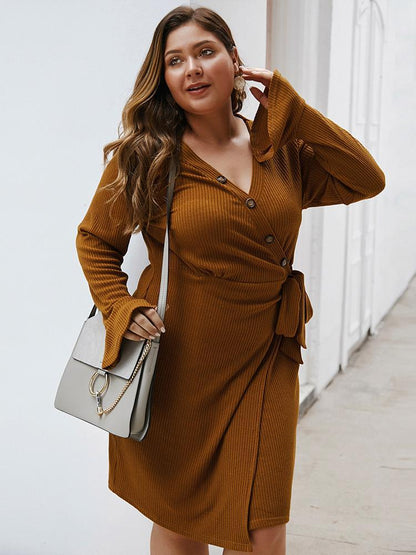 Sexy Buttton V-neck Knot Dress