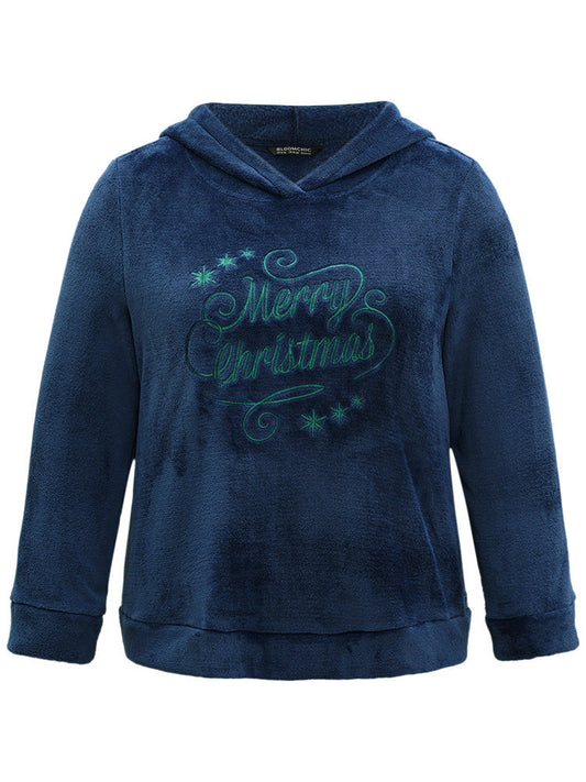 Christmas Letter Embroidered Hooded Fluffy Sleep Top