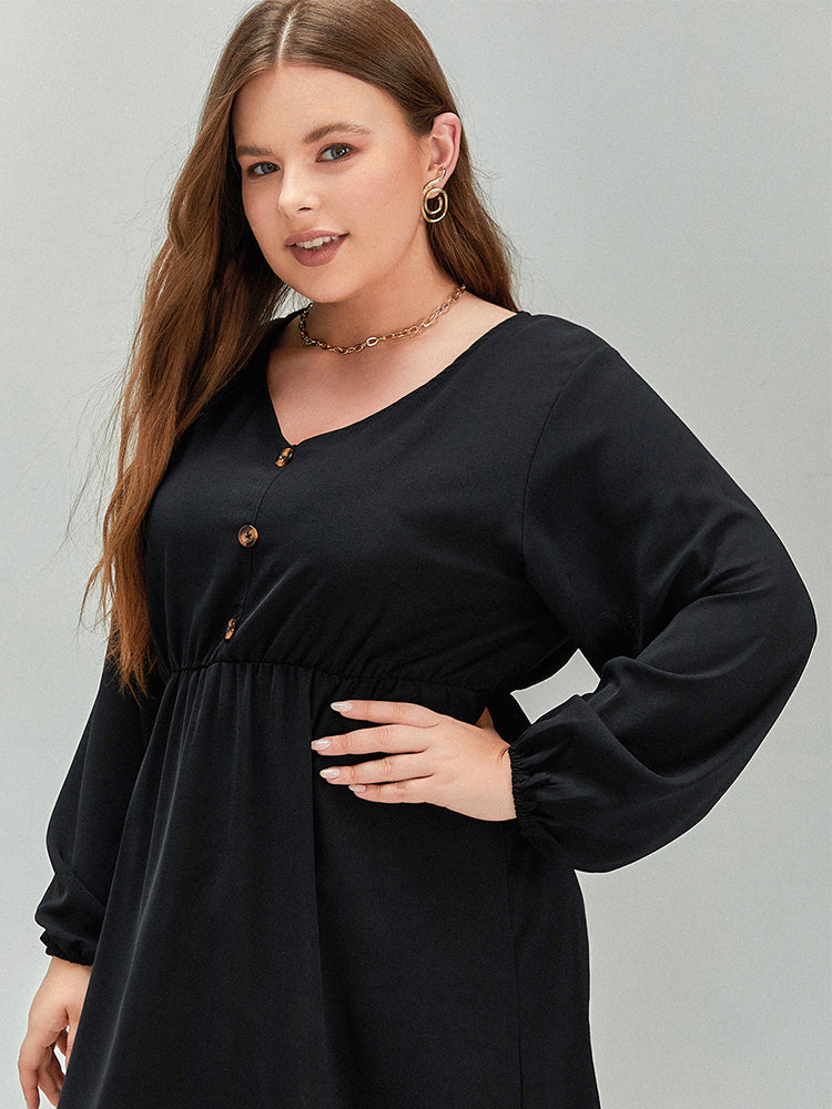 Button V Neck Regular Dress