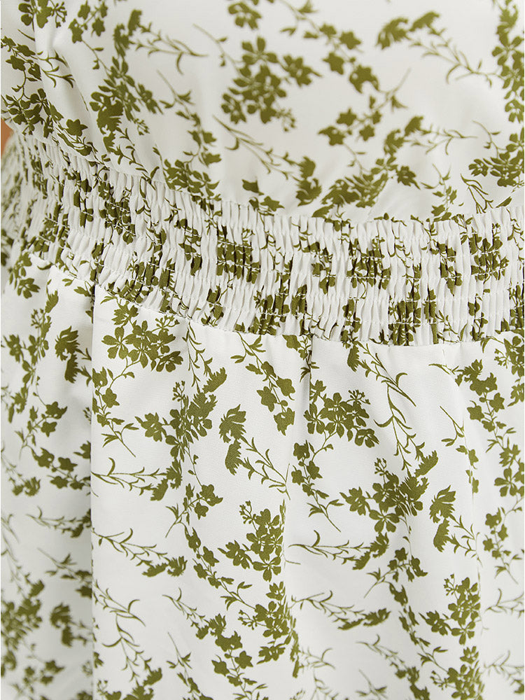 Ditsy Floral Shirred V Neck Blouse