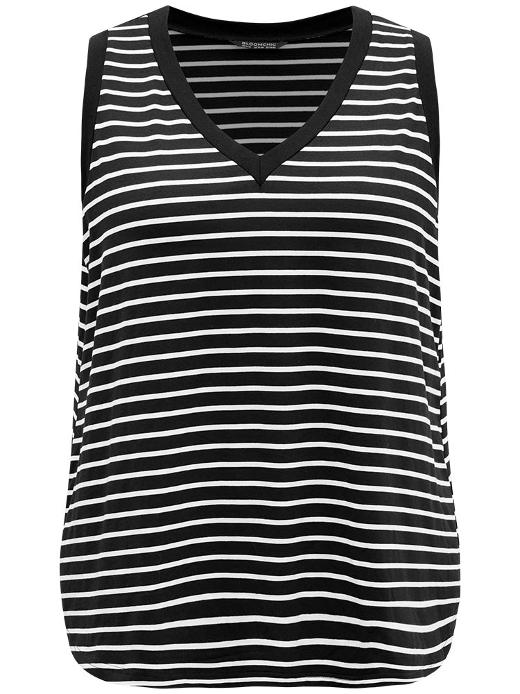 V Neck Striped Contrast Trim Tank Top