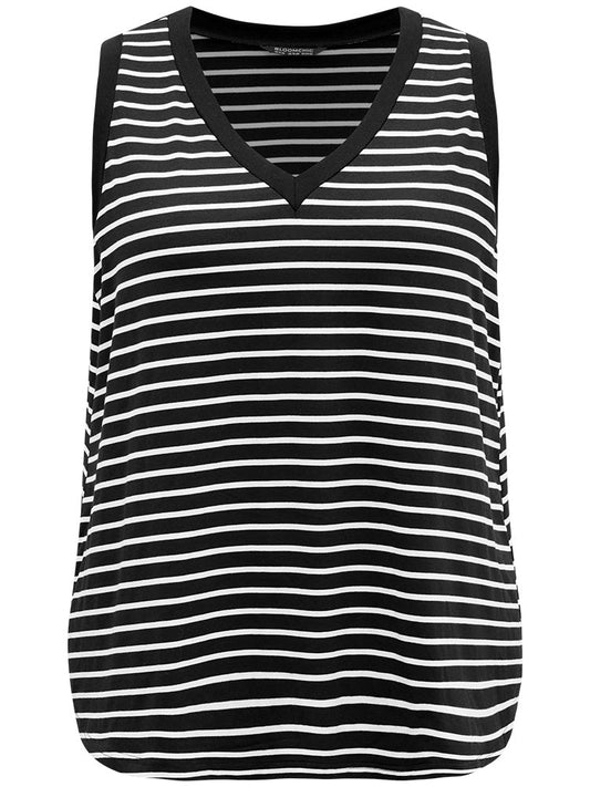 V Neck Striped Contrast Trim Tank Top