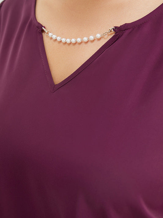 Plain Pearls Beaded Notched Neck Blouse