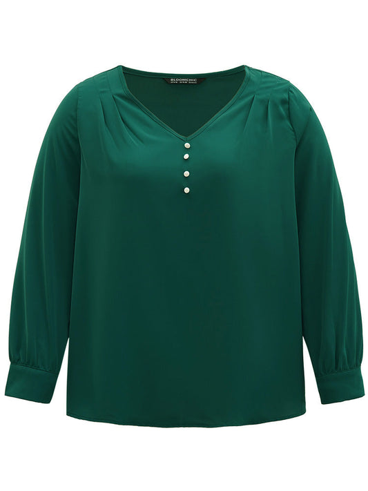 Static-Free Button Detail Pleated Blouse