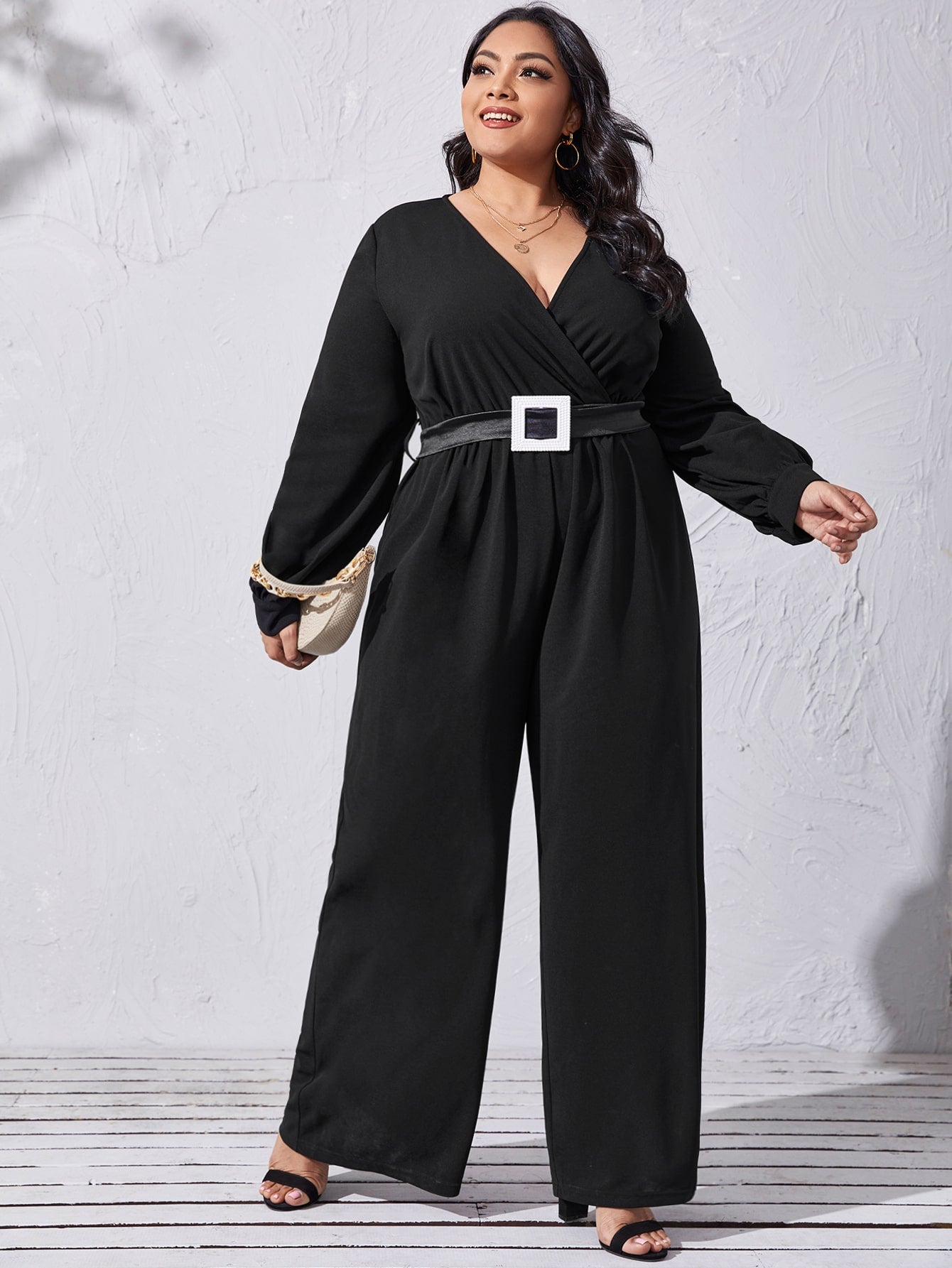 Surplice Neck Palazzo Jumpsuit With Belt