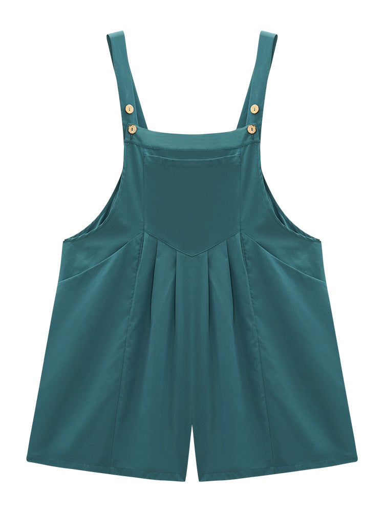 Plain Pocket Plicated Detail Button Up Jumpsuit