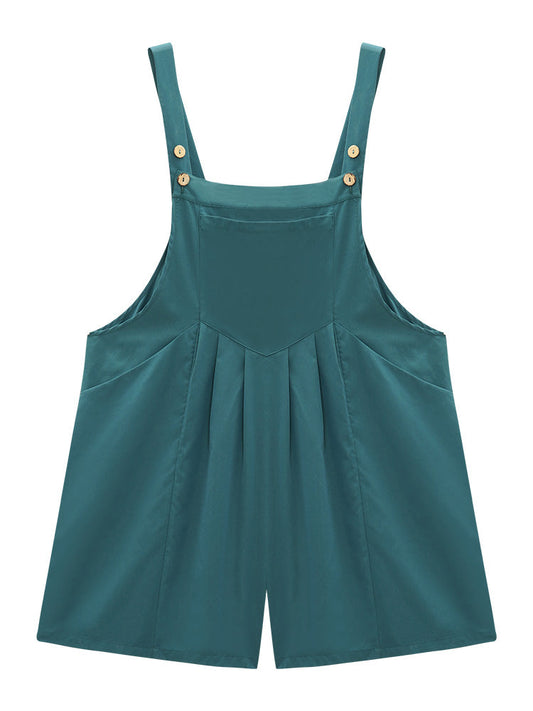 Plain Pocket Plicated Detail Button Up Jumpsuit