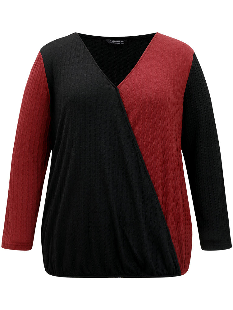 Two Tone Textured V Neck T-shirt