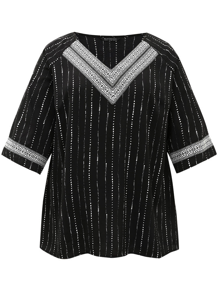 Bandana Contrast Webbing Raglan Sleeve Blouse