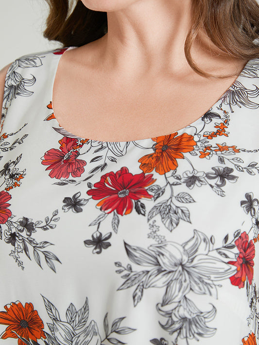 Floral Print Fringe Trim Tank Top