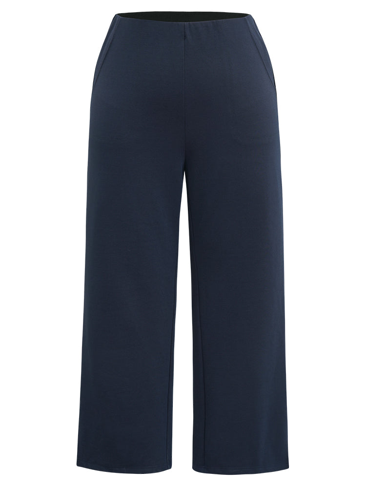 Solid Split Side Elastic Waist Pants