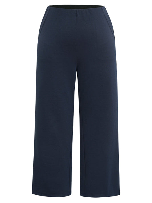 Solid Split Side Elastic Waist Pants