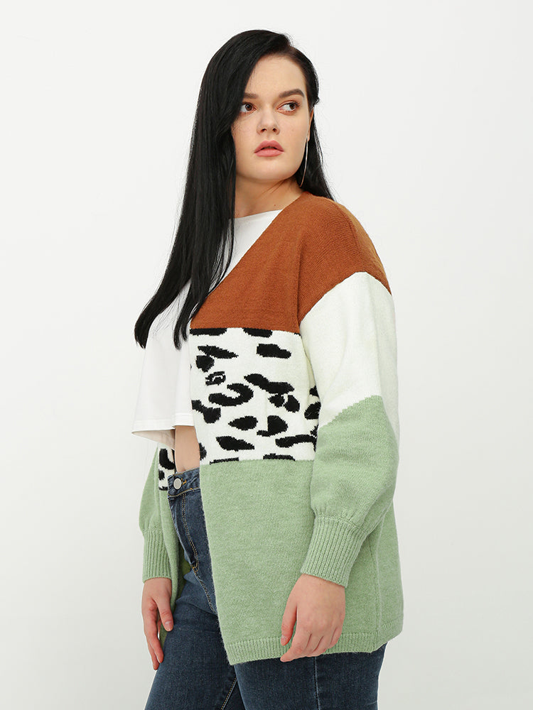 Leopard Color Block Cardigan