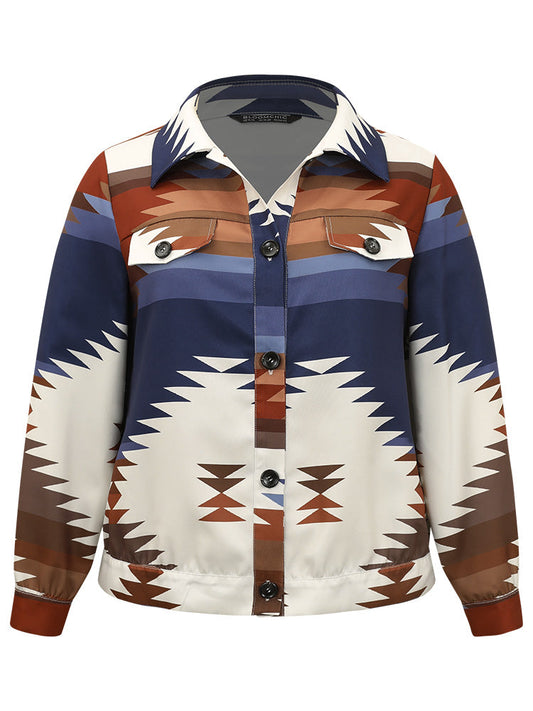 Bandana Geometric Contrast Shirt Collar Shacket