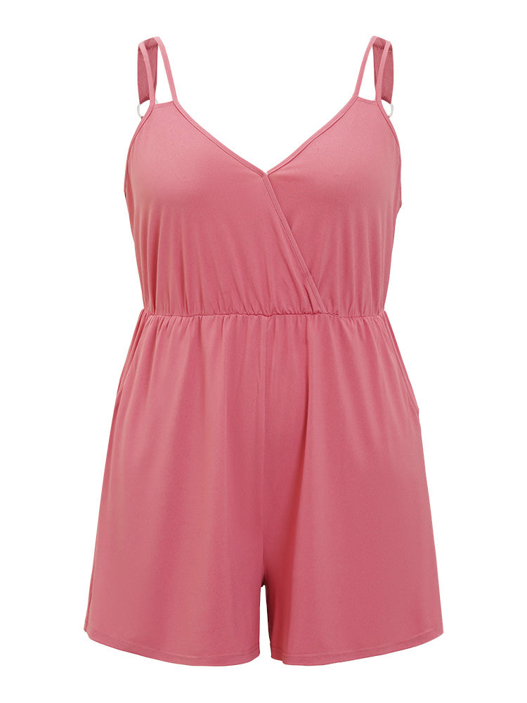 Plain Wrap Pocket Gathered Cami Romper