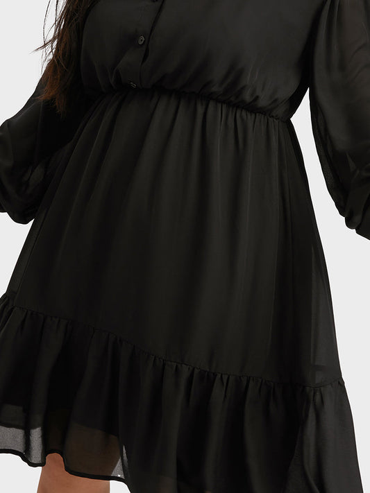 Button Ruffle Loose Dress