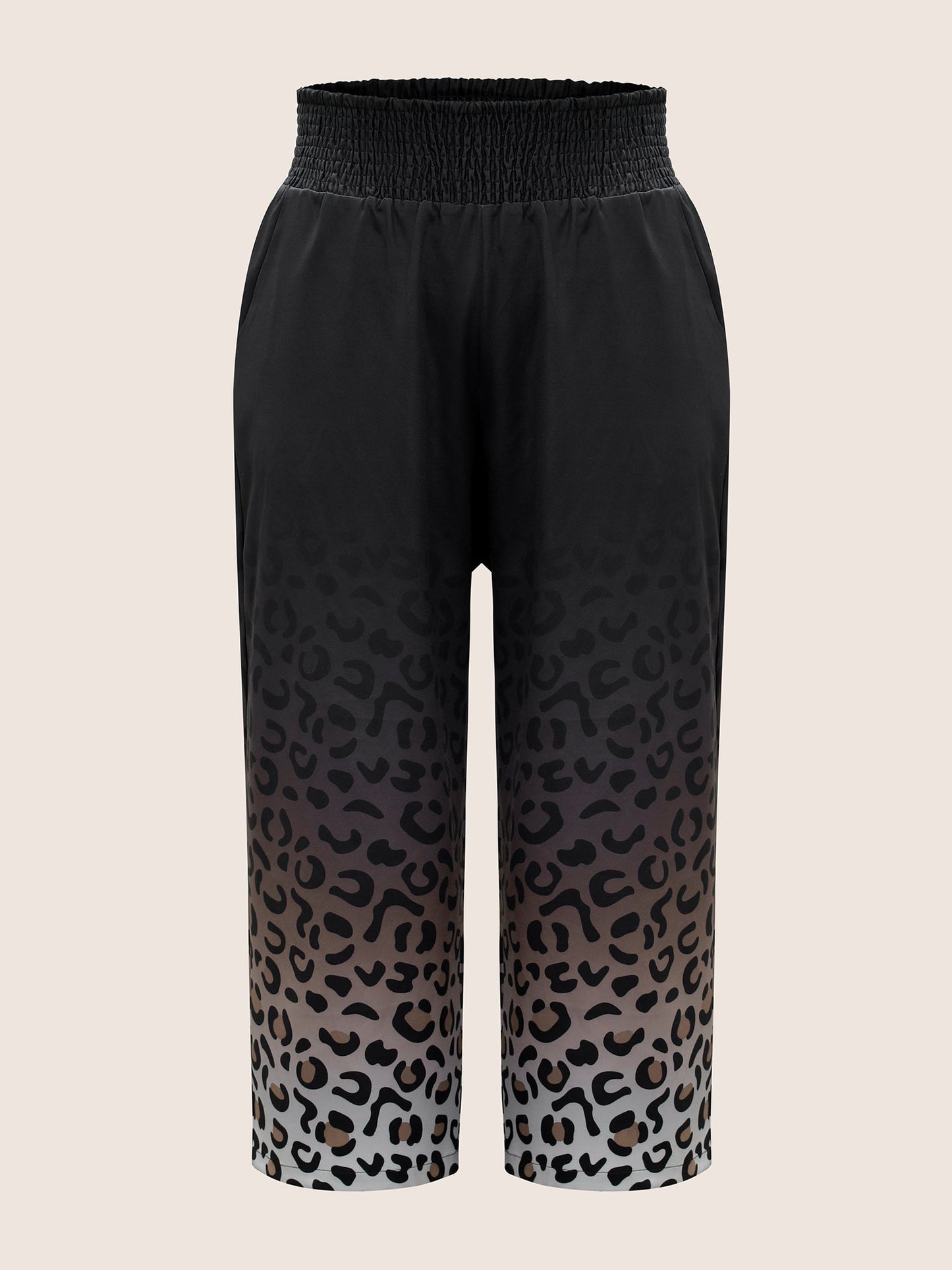 Ombre Leopard Shirred Elastic Waist Pants