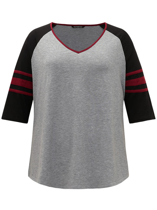 Colorblock Contrast Raglan Sleeve Contrast Trim T-shirt