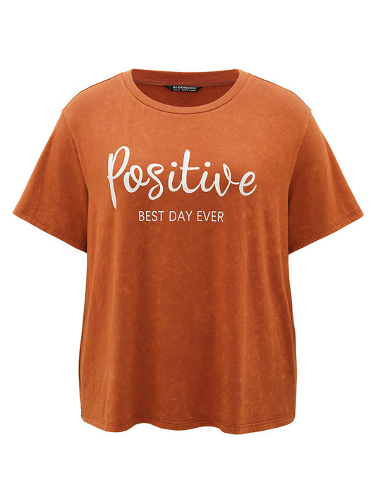 Letter Print Round Neck Drop Shoulder T-shirt