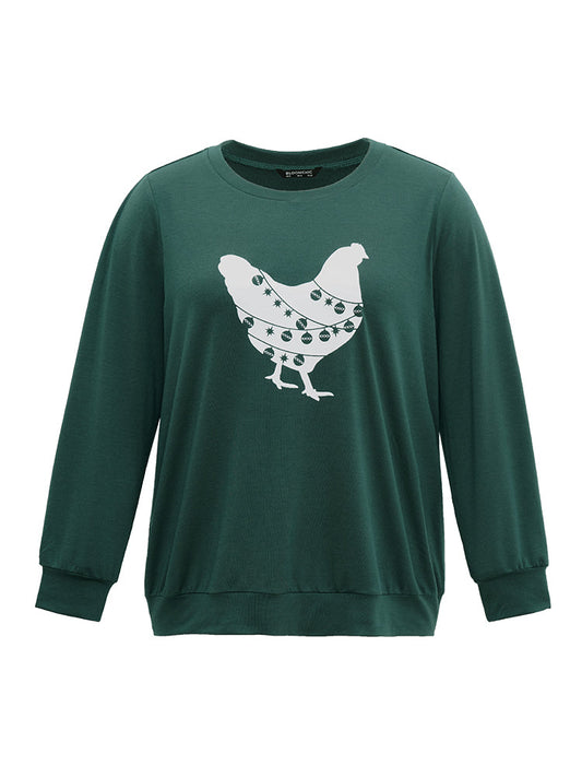 Christmas Animal Print Crew Neck Sweatshirt