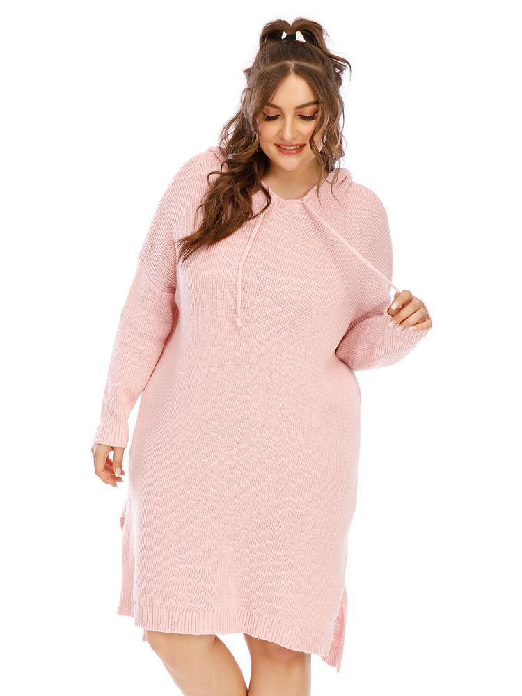 Solid Color Hooded Knit Dress