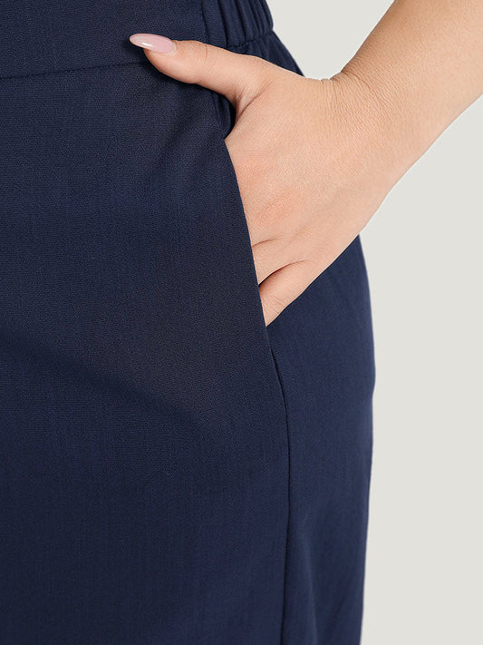 Solid Button Up Pocket Wide leg High Rise Pants