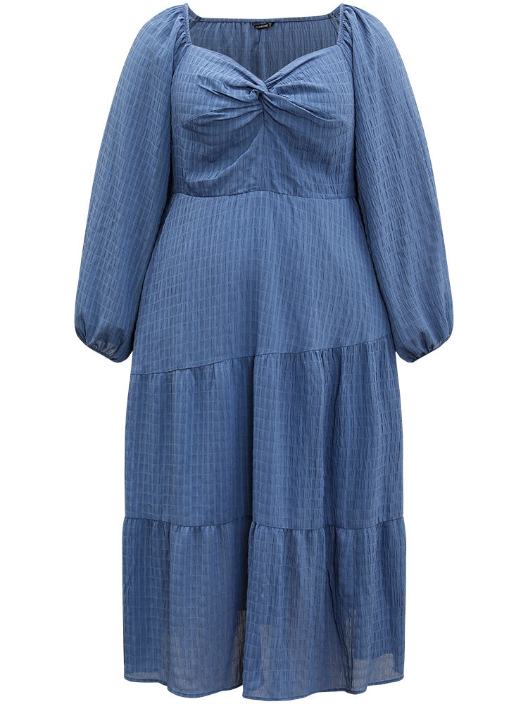 Plisse Twist Front Layered Hem Dress